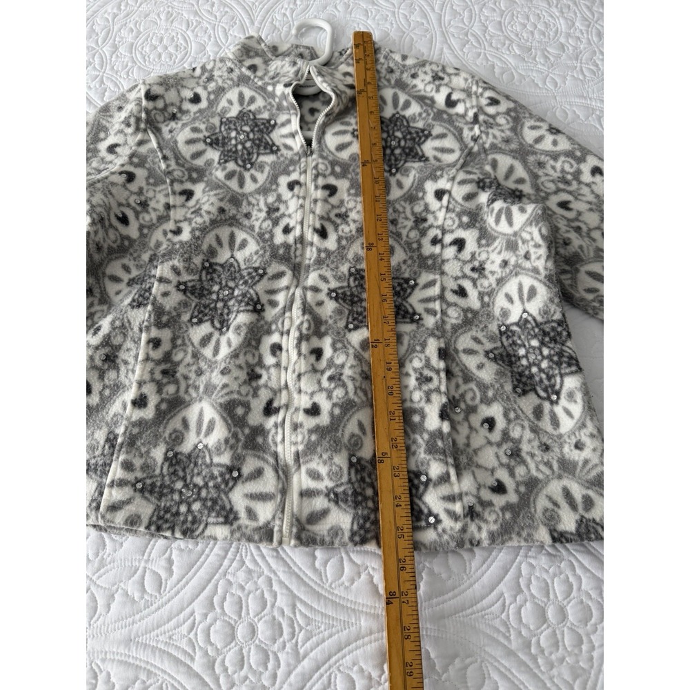 Alfred Dunner Fleece Zip Up Jacket XL Women's In Floral Mandala Pattern Sequins - Picture 5 of 5